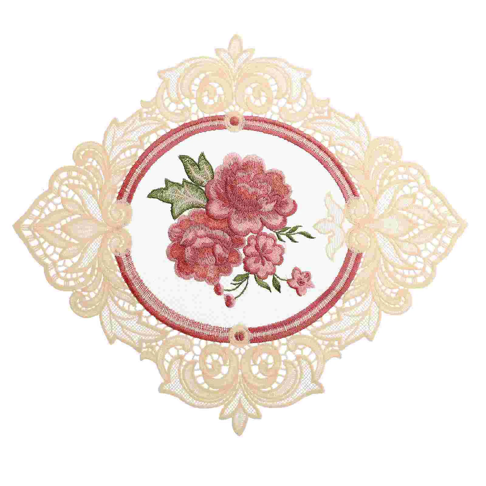 

Placemats Table Lace Mats Coasters Mat Floral White Doilies Cloth Drinks Heat Embroidered Rose Jute Insulated Cup Glitter