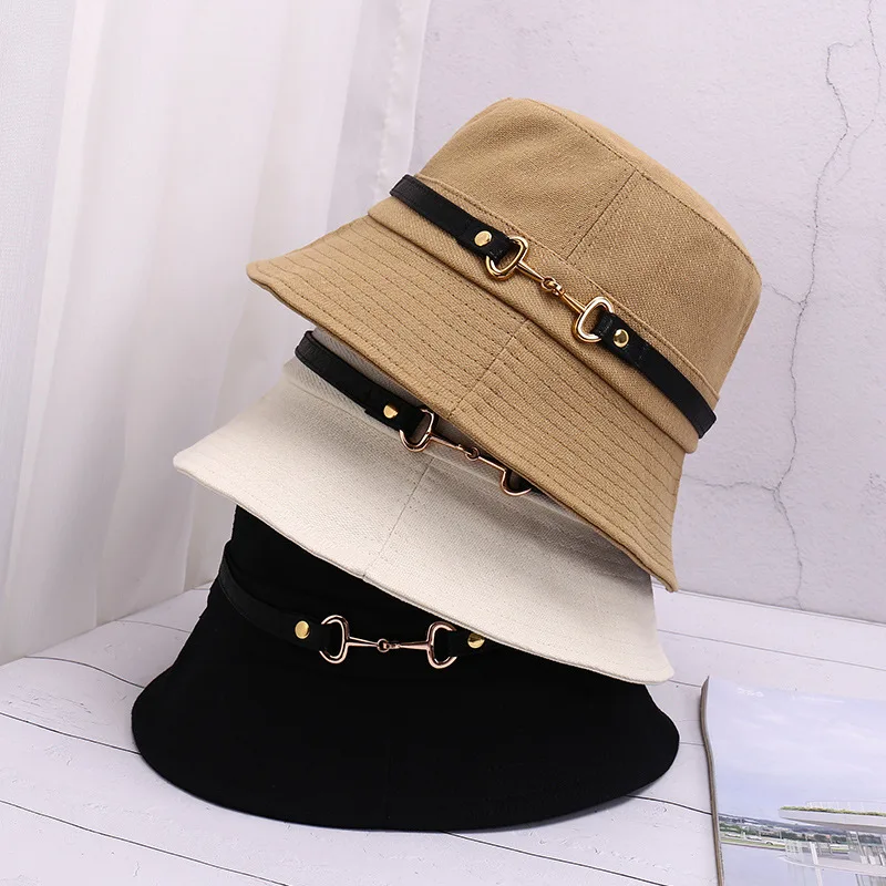 2022 New Fashion Bucket Hat Women Metal Strap Cotton Summer Sunscreen Girls Outdoor Travel Basin Hats Gorro Pescador Hombre