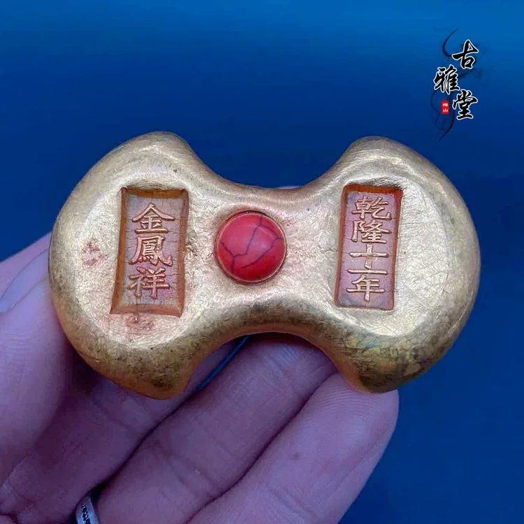

Ancient gold ingots, gold ingots, gold bars made in Qianlong year, gold ingots, cinnabar gold ingots, gemstones, gold bar orname