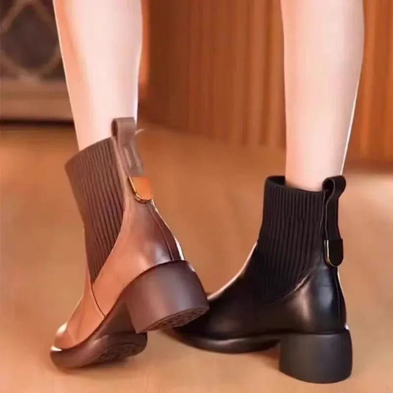 Модные женские ботильоны новинка зимы 2024 брендовая обувь на среднем каблуке