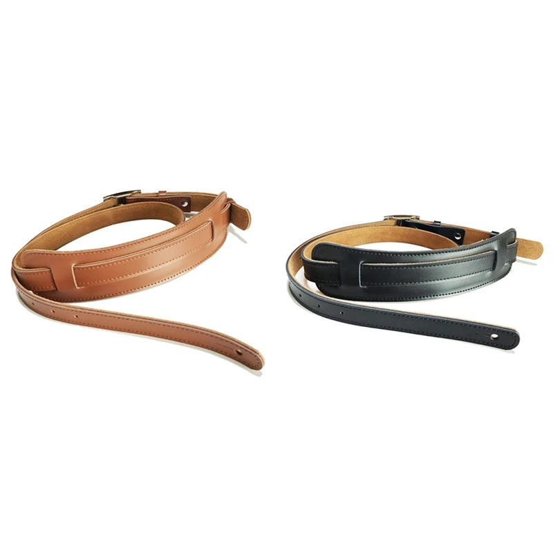 

Hot 3C-2 Pcs Leather And Metal Buckle Electric Guitar Strap Belt Shoulder Pad Adjustable Vintage Guitar Straps, Brown & Black
