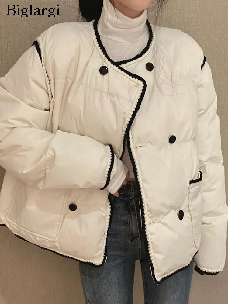 

Winter Cotton Coat Women Striped Print Patchwork Fashion Long Sleeve Ladies Jackets Korean Loose Woman Jackets Coats 2023