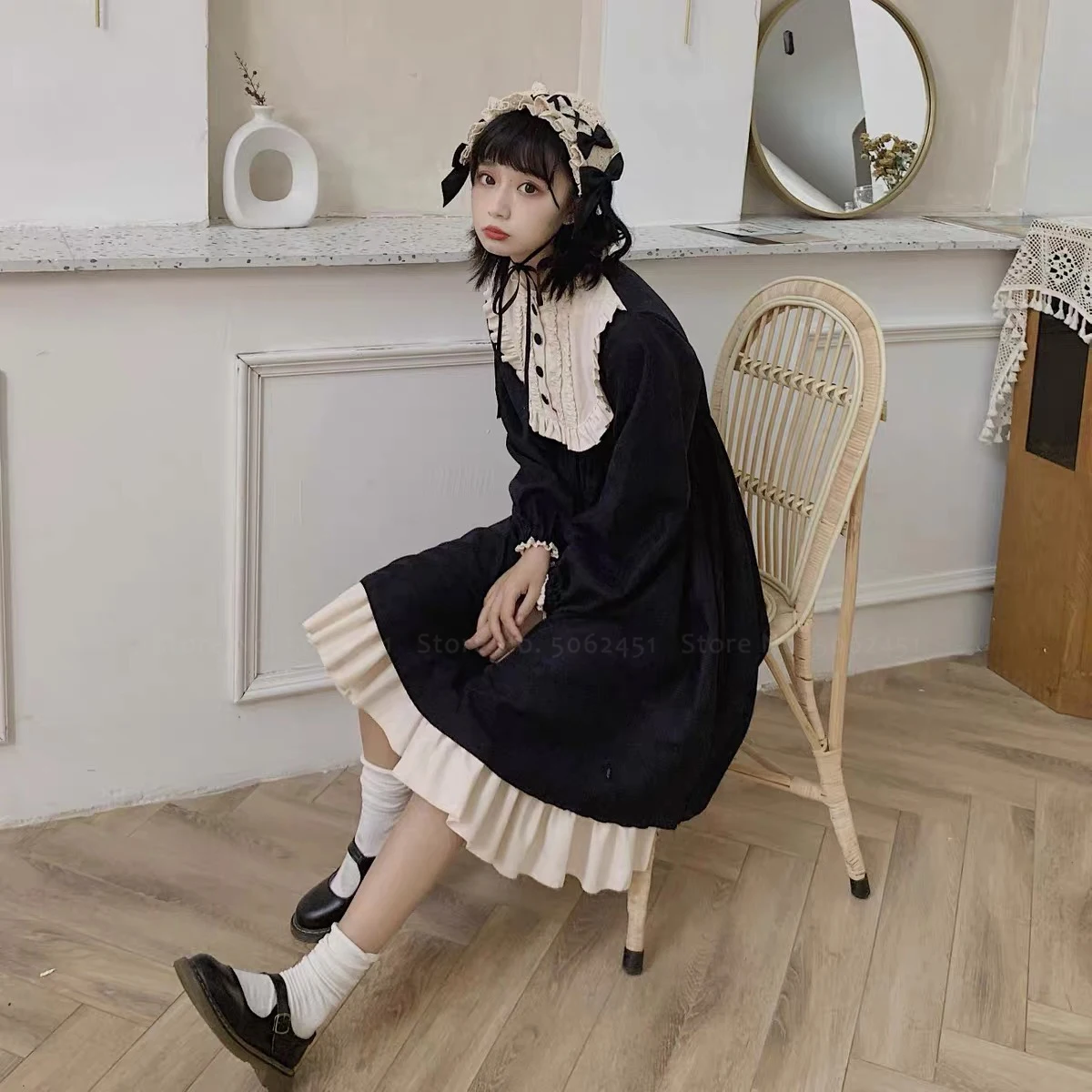 

Gothic Retro Girls Lolita Lace Tea Party Dress Anime Cosplay Women Princess Long Sleeve Dresses Japanese Op Kawaii Sweet Costume