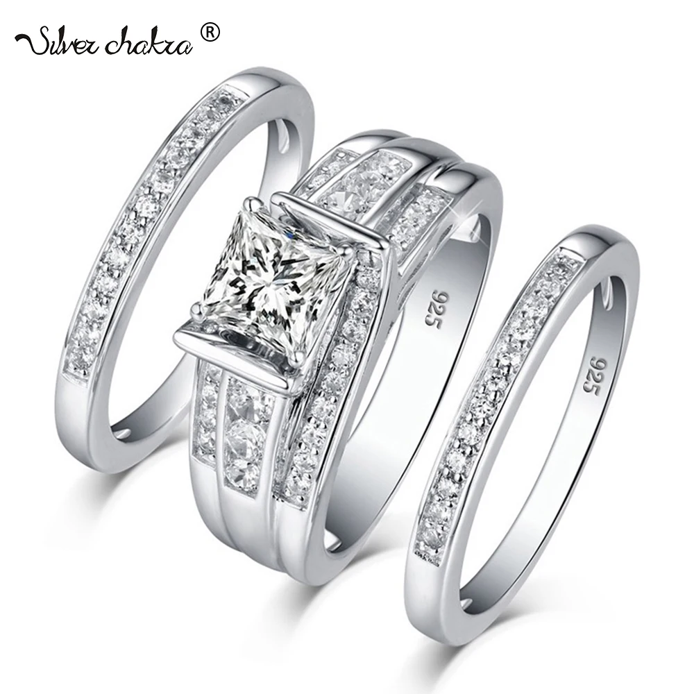 

Jewellery Set Real 925 Sterling Silver Diamond Rings For Women Wedding Famous Brand Luxury Jewelry Unique Party Gift Hot