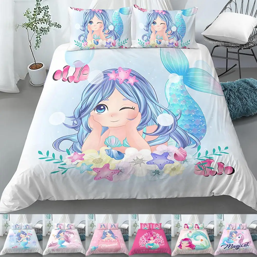 

Bedding Set Crib Duvet Cover For Baby Kids Children & Pillowcase Cartoon Mermaid Edredones Niños Girls Princess Quilt Cover