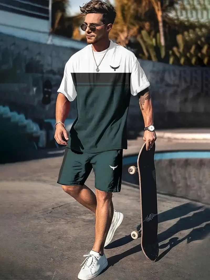 Мужской модный костюм Street Beat Футболка с короткими рукавами в стиле Харадзюку +