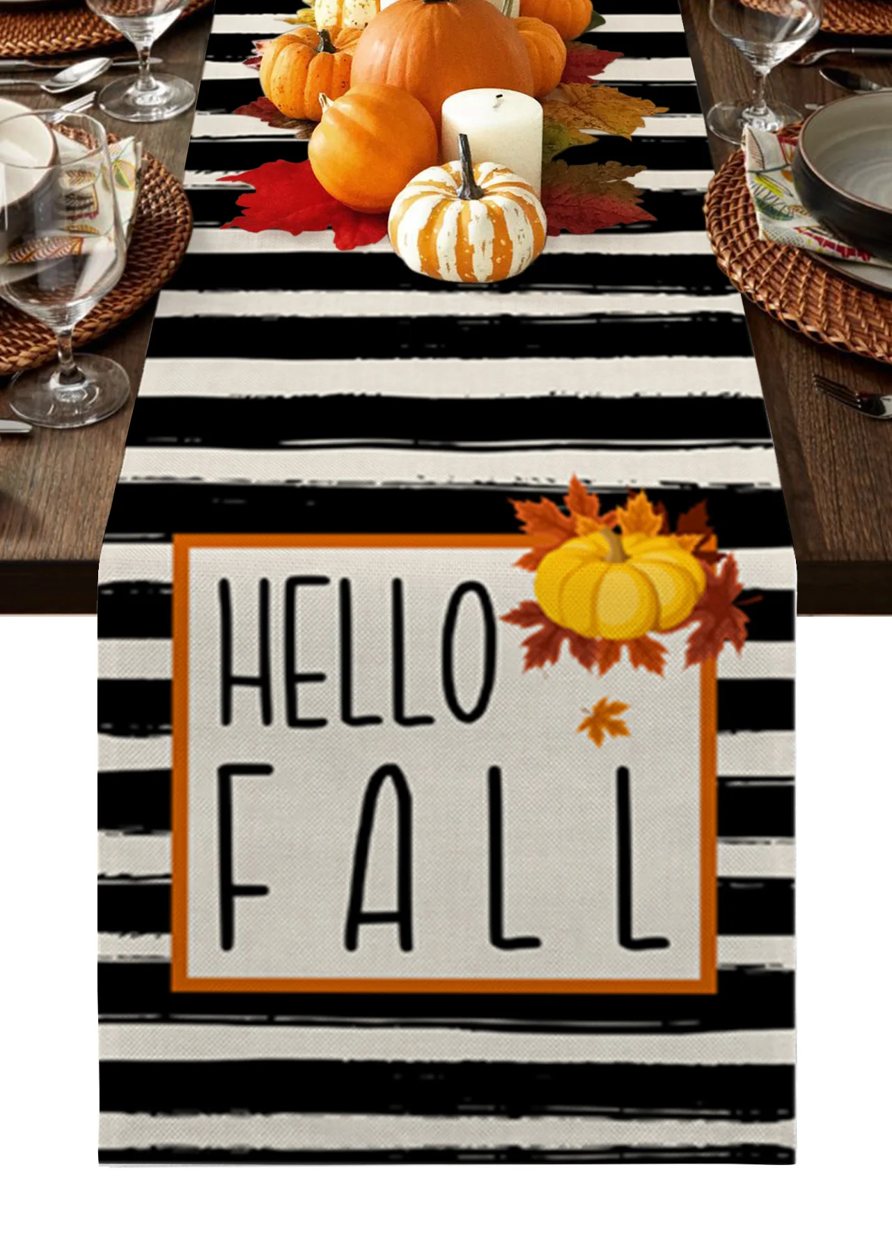 Льняная скатерть с Тыквой и кленовыми листьями Современная праздничный вечерние