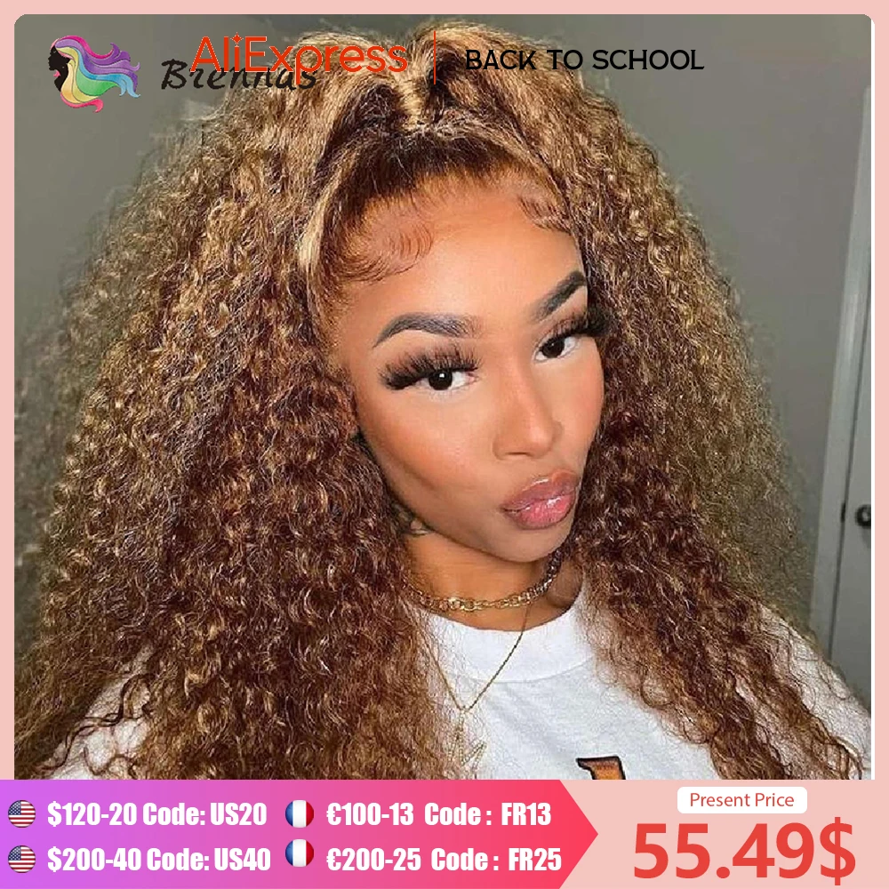 Honey Blonde Deep Curly Lace Front Wig For Black Women Highlight Curly 13x4 Frontal Wig HD Transparent Brazilian Human Hair Wig
