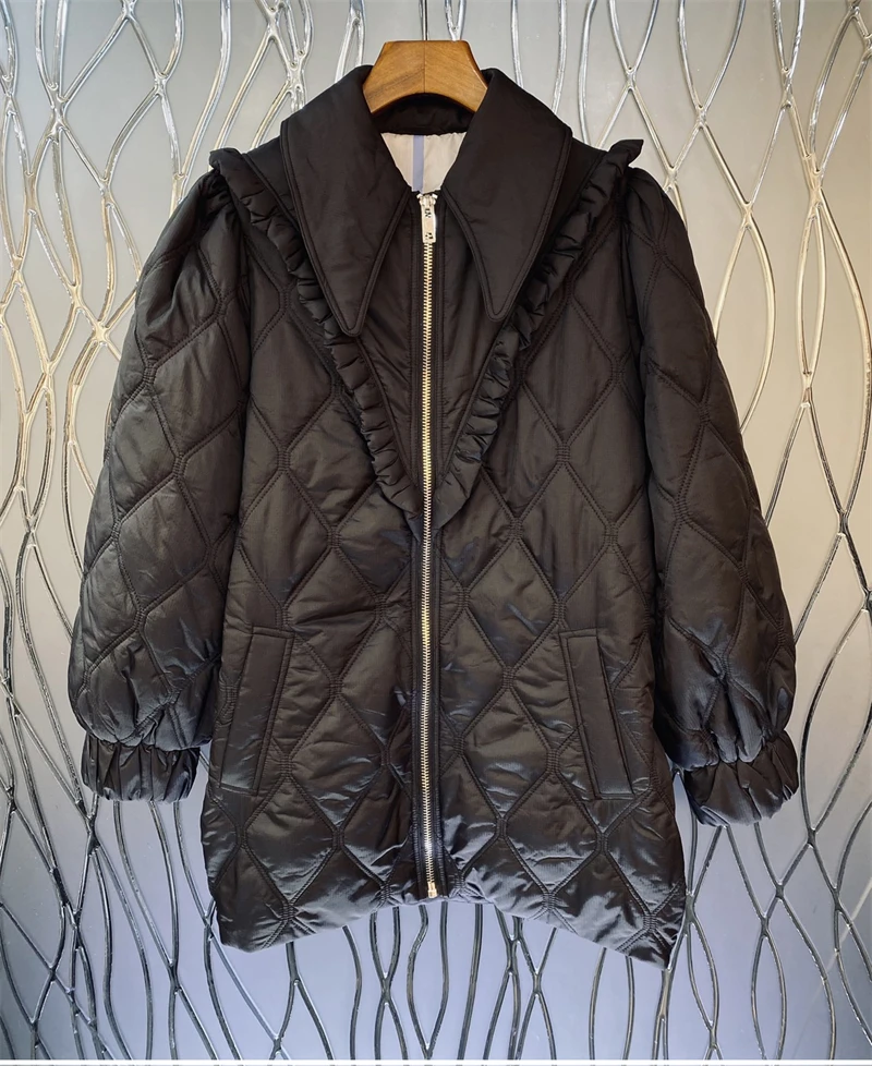 

Женское пальто с отложным воротником, повседневное теплое пальто на молнии с длинным рукавом и хлопковой подкладкой, верхняя одежда, осень-зима 2022