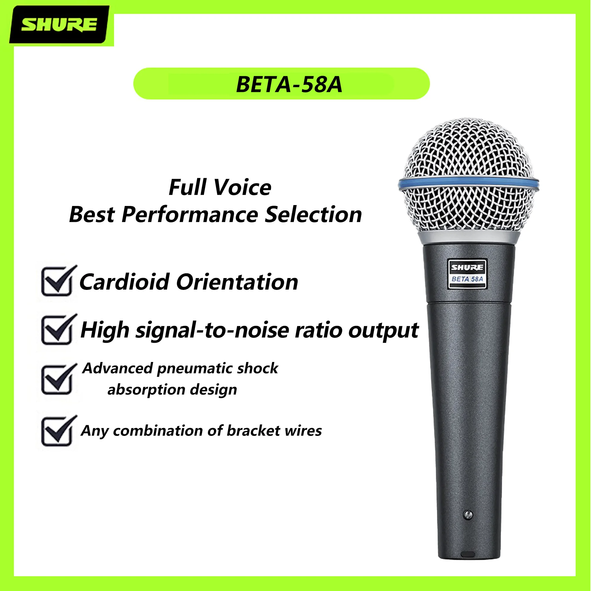 

Shure [Little Blue Circle] BETA58A Stage Performance K Song Professional Microphone Dynamic Wired Microphone