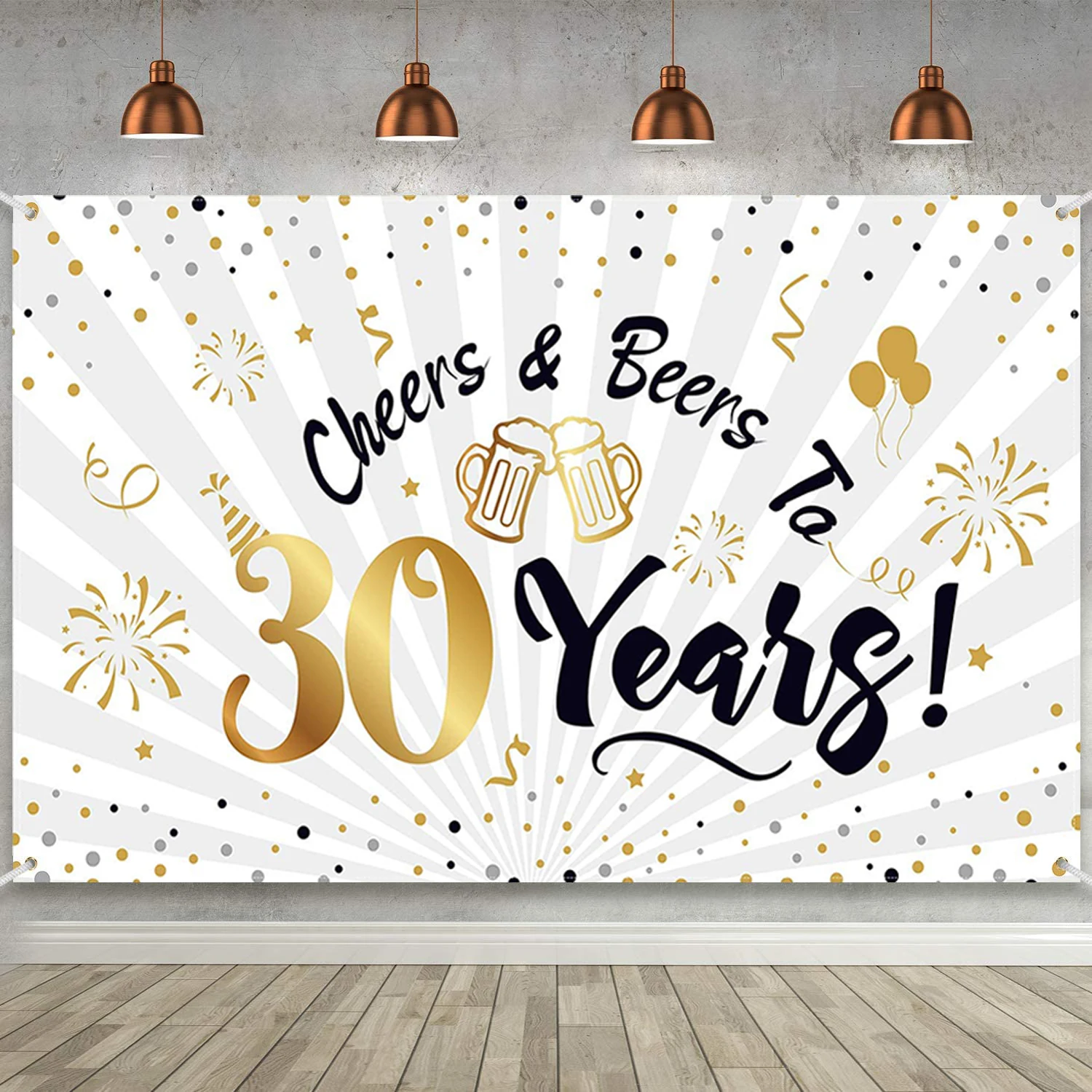 

Happy 30th Birthday Party Backdrop for Women Men Anniversary Wall Decor Table Banner Poster Black White Gold Background Vinyl