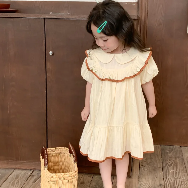 

Платье для девочек, Новинка лета 2023, детская одежда с кукольным воротником, модное милое и милое платье с вышивкой