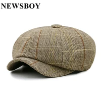newsboy cap for men herringbone khaki women british style beret spring octagonal vintage adjustable checkered hats and caps