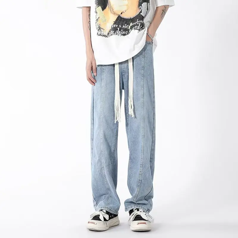 

Джинсы мужские Весенние новые модные уличные брюки в Корейском стиле Свободные повседневные джинсовые брюки для мужчин