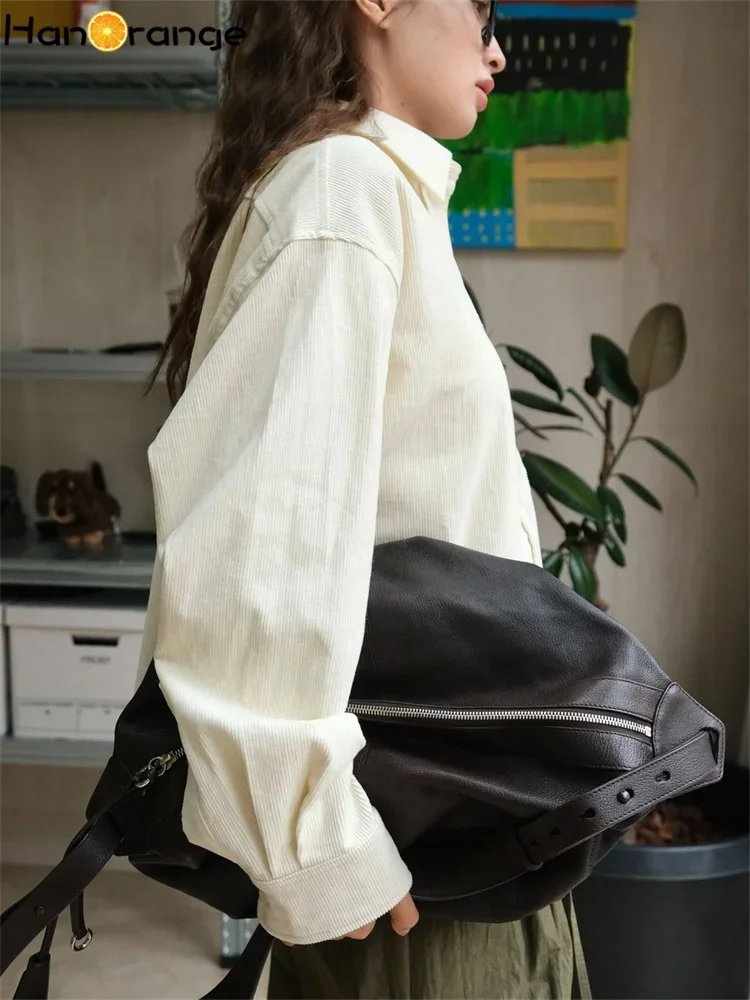 HanOrange 2024 осень-зима модная Вельветовая рубашка Женский мягкий толстый свободный