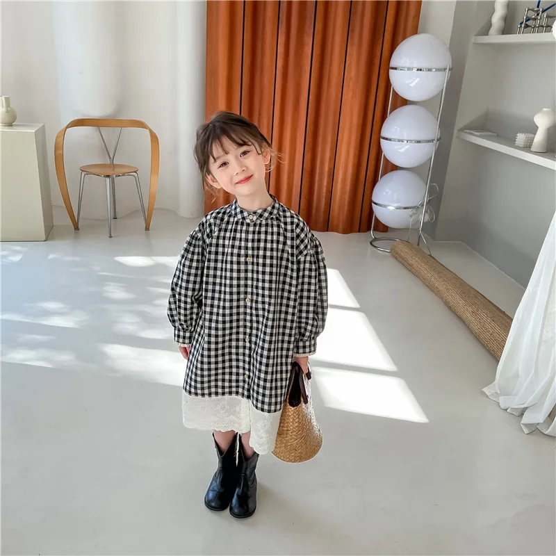 

2022 Spring Girls fashion palid loose dresses baby girl lace patchwork princess dress kids temperament cotton party dress