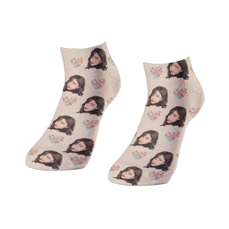 3D Cute Colorful Hearts Pattern Printed Short Socks for Men Women Customized Face Fashion Funny Socks DIY Design Socks
