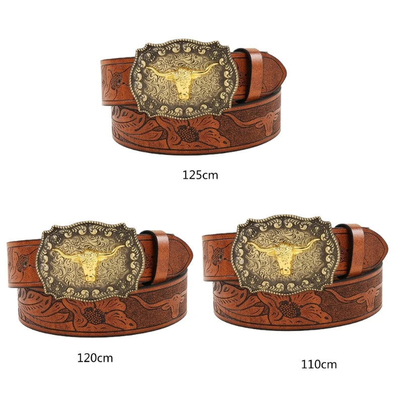 

Longhorn Bull Belt Buckle Belt Cowboy Belts For Men Western Vintage Western Belt Drop Shipping