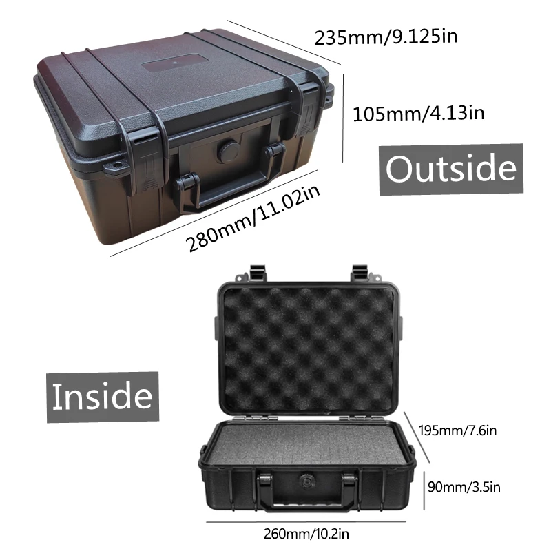

28x24x10cm Black Tool Box Hard Case Large Capacity Portable Storage Box Waterproof Case Flight Case Toolbox With Sponge