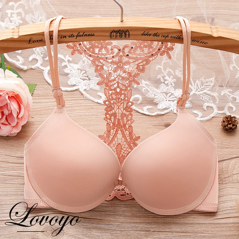 

Lace Bra Deep V Women Underwear Small Chest Gathered Push Up Bralette Front Button Beauty Back Brassiere Smooth Comfor Lingerie
