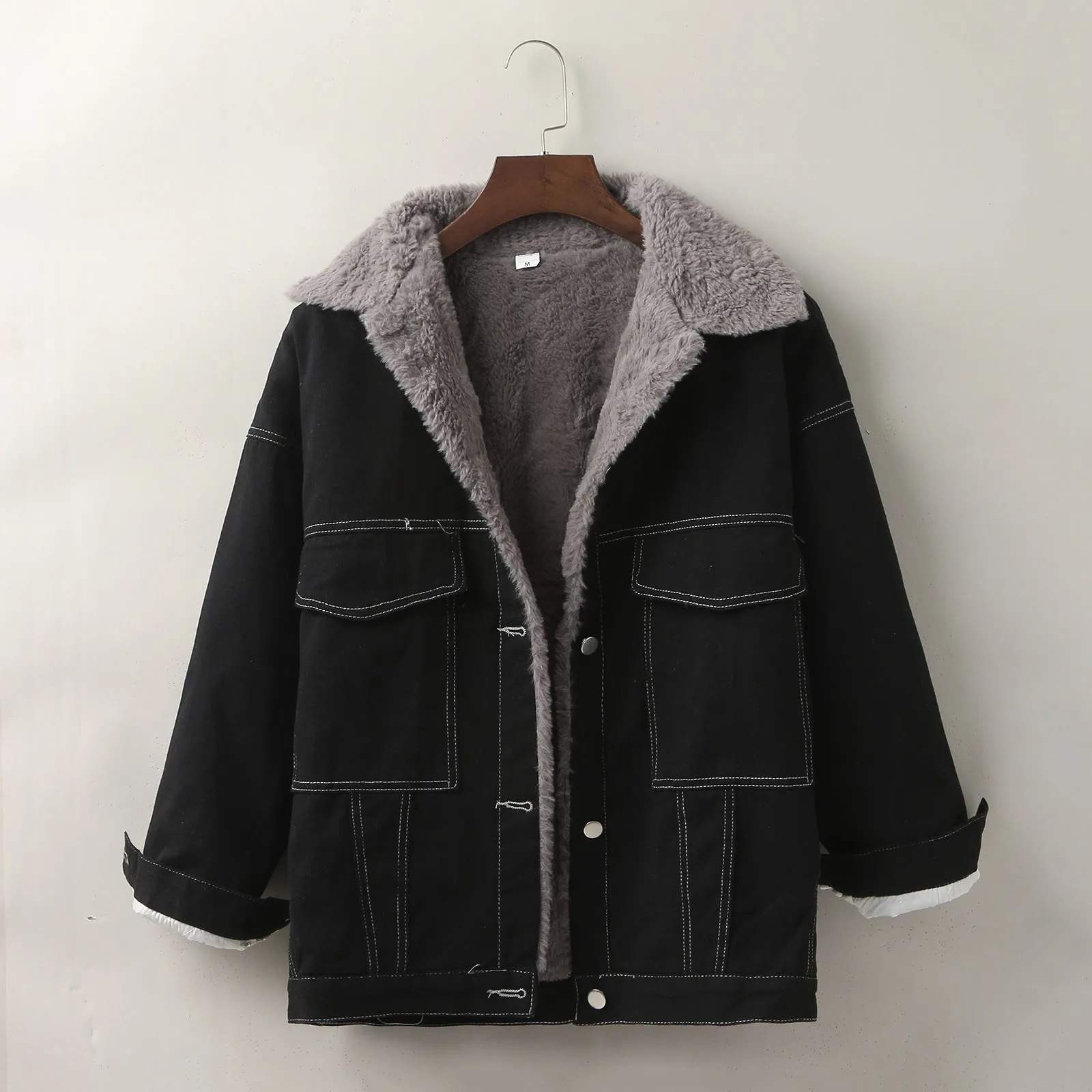 

Women's Demi-Season Jacket Women Warm Vintage Button Down Wool Liner Short Parkas Jacket Denim Coat Woman Winter 2023 пальто