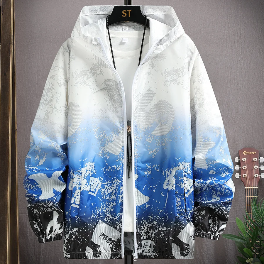 

2023 New Summer Male Quick Dry Windbreaker Men Hooded Jacket Waterproof Male Sun Protection Clothing Hunting Clothes Size 4XL