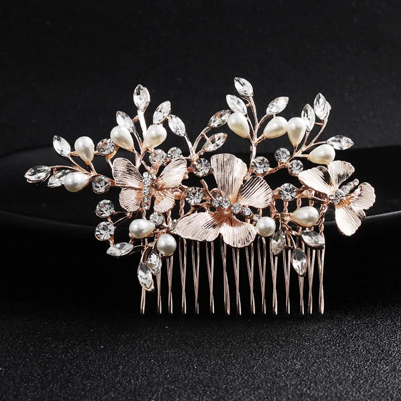 

Female Tiara Hair Comb Hair Fork With Sparkling Pearls Crystals Leaves Headwear For Bridesmaid Wedding Dating Shopping