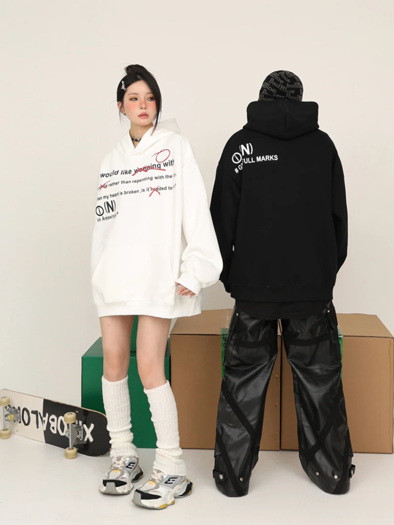 Свитер Mu Xi с капюшоном и надписью American Street Свободный Повседневный пуловер для пар