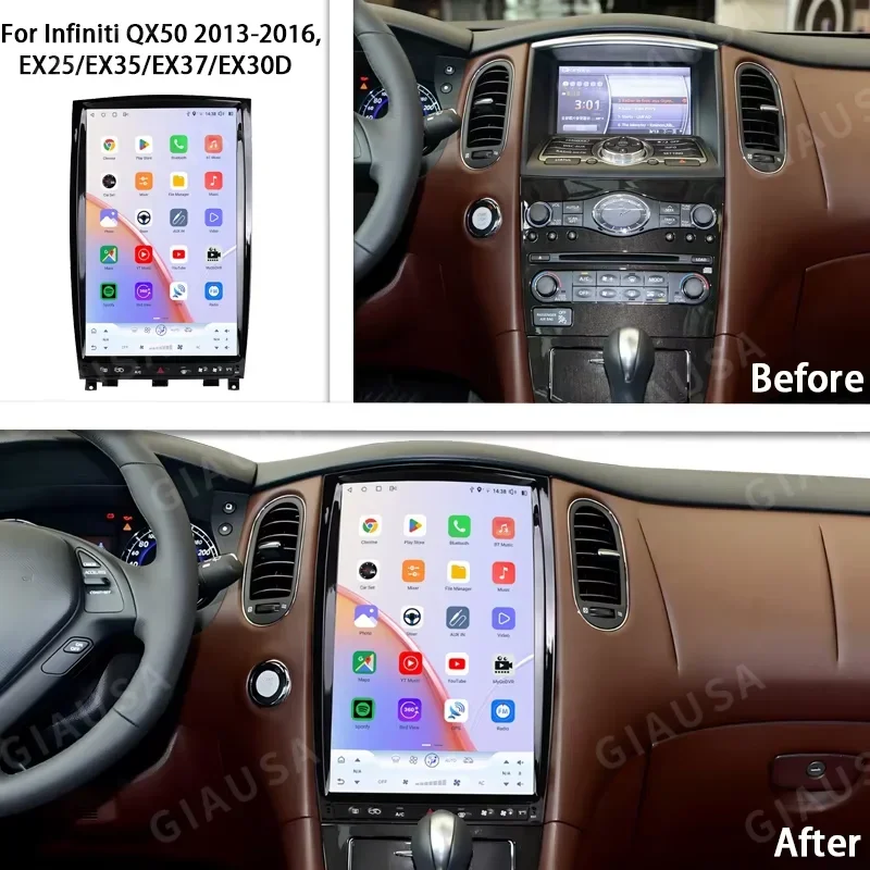 Фото Автомобильный радиоприемник 14,5 дюйма для Infiniti QX50 EX25 EX30D EX35 EX37 2008-2013, GPS-навигация, Carplay, Android 13, автомобильный мультимедийный видеоплеер №2