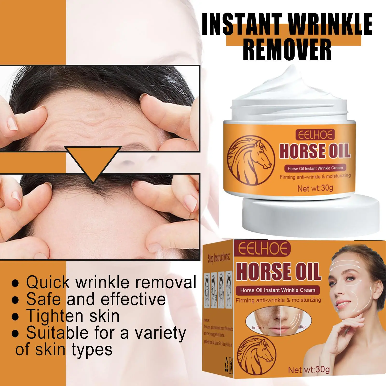 

Horse Oil Instant Wrinkle Cream Eye Face Firming Anti-Aging Moisturizing Cream Fine 30G Lines Skin care Removing Lifting H4L1