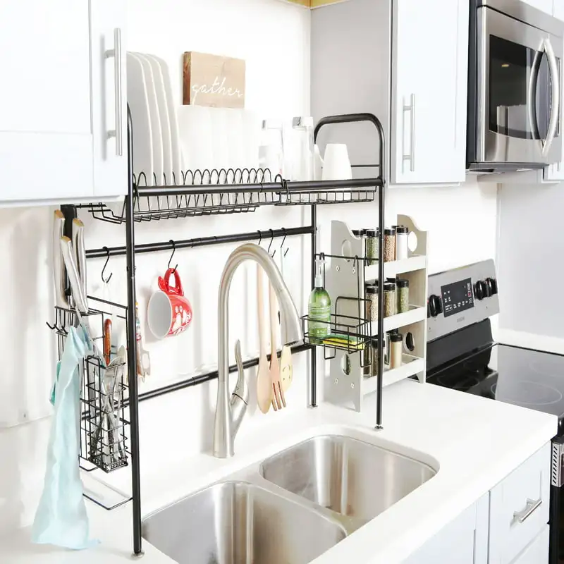

35-37” x 9.8” x 24.5” Dish Rack, Black Stainless Steel