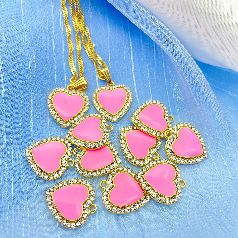 

10Pcs 18X20MM High Quality Shiny Crystal Pink Heart Charm DIY Jewelry Making Necklace Earrings Bracelet Accessories Wholesale