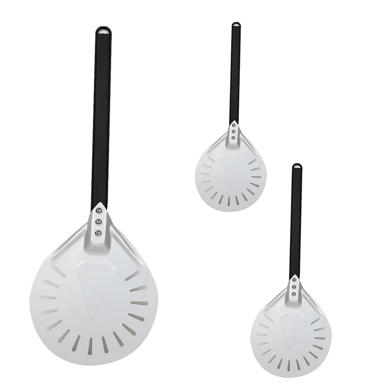 

Pizza Turning Small Pizza Peel Paddle Short Round Pizza Tool Non Slip Handle Perforated Pizza Shovel Aluminum