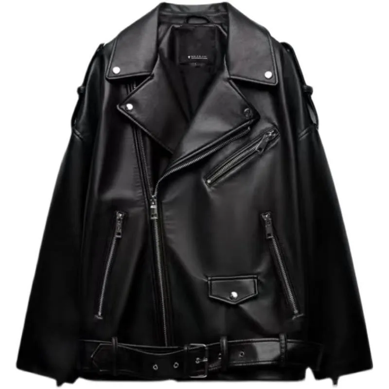 CINESSD New women's motorcycle leather PU Za  imitation leather loose couple models  genuine leather jacket women