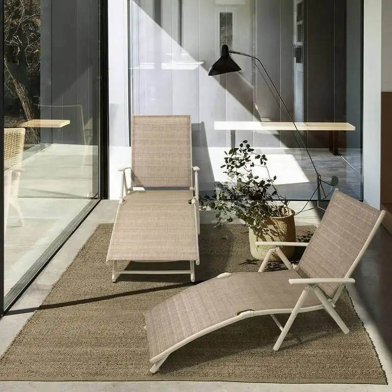

of 2 Patio Lounge Chairs Adjustable Pool Chaise Lounge Chairs Folding Outdoor Recliners,, Aluminum, Fabric Beige