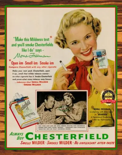 Chesterfield-сигареты-Мона Фримен-1950s-металлический знак