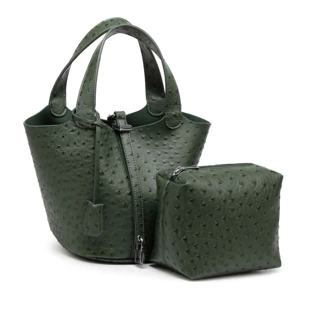

French Luxury Designer Bag Ostrich Pattern Leather Bucket for Women Elegant Hand Bag Shoulder Mini Tote Ladies Party Clutch 2022