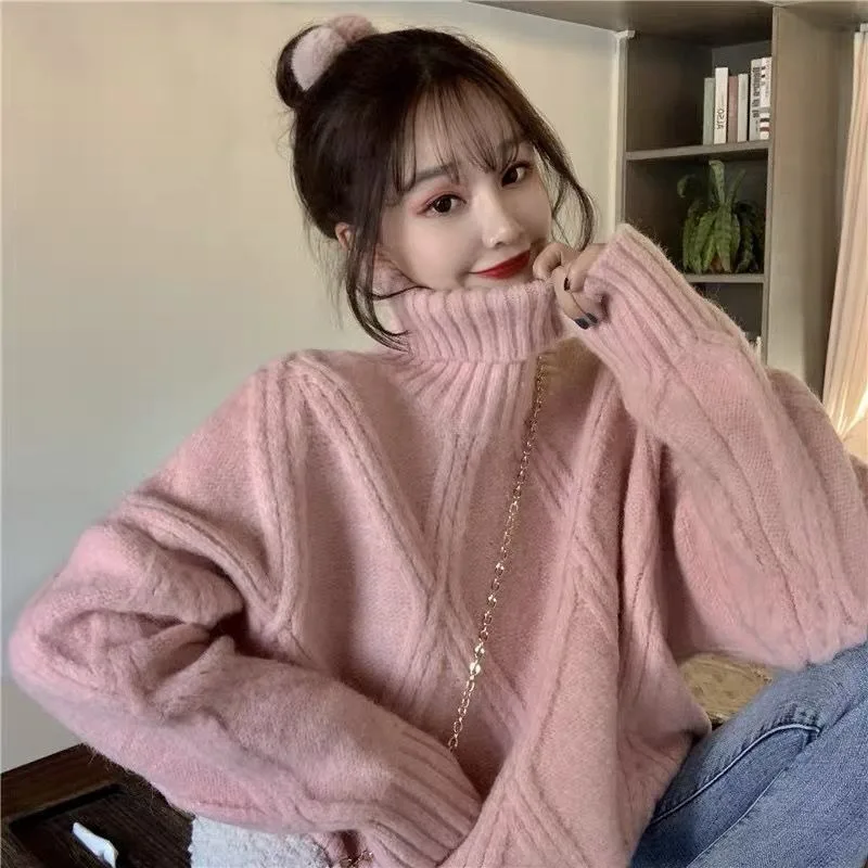 

Women's Long Sleeve Sweater, High Collar Knitwear, Casual Style, Loose Fitting, Student Fashion, Autumn, Winter, 2023