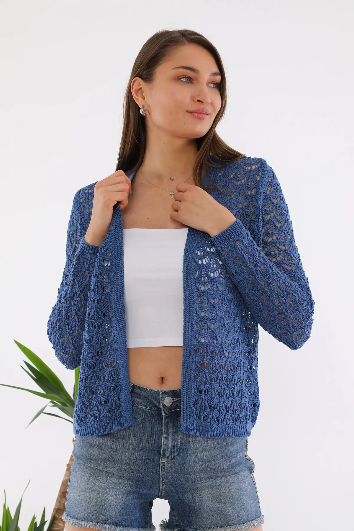 

Women's Cardigan Indigo Openwork Thin Casual Knitted Quality Fashion Cardigan Sweaters Loose Sweater Jumper