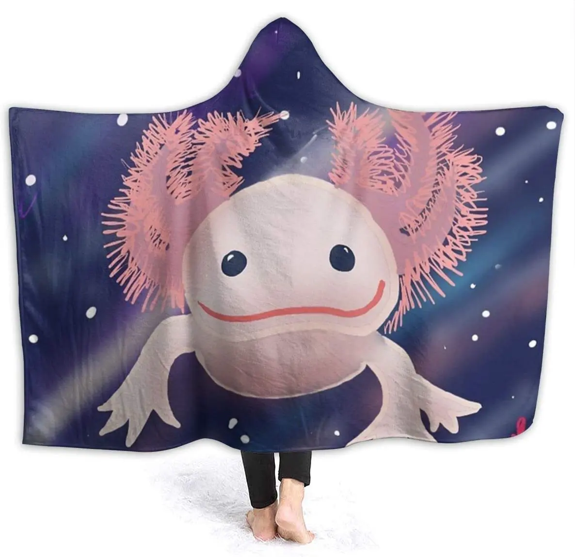 

Axolotl Cute Wearable Blanket Fleece Hooded Robe Cloak Throw Quilt Poncho Microfiber Sherpa Plush Warm Wrap Cape