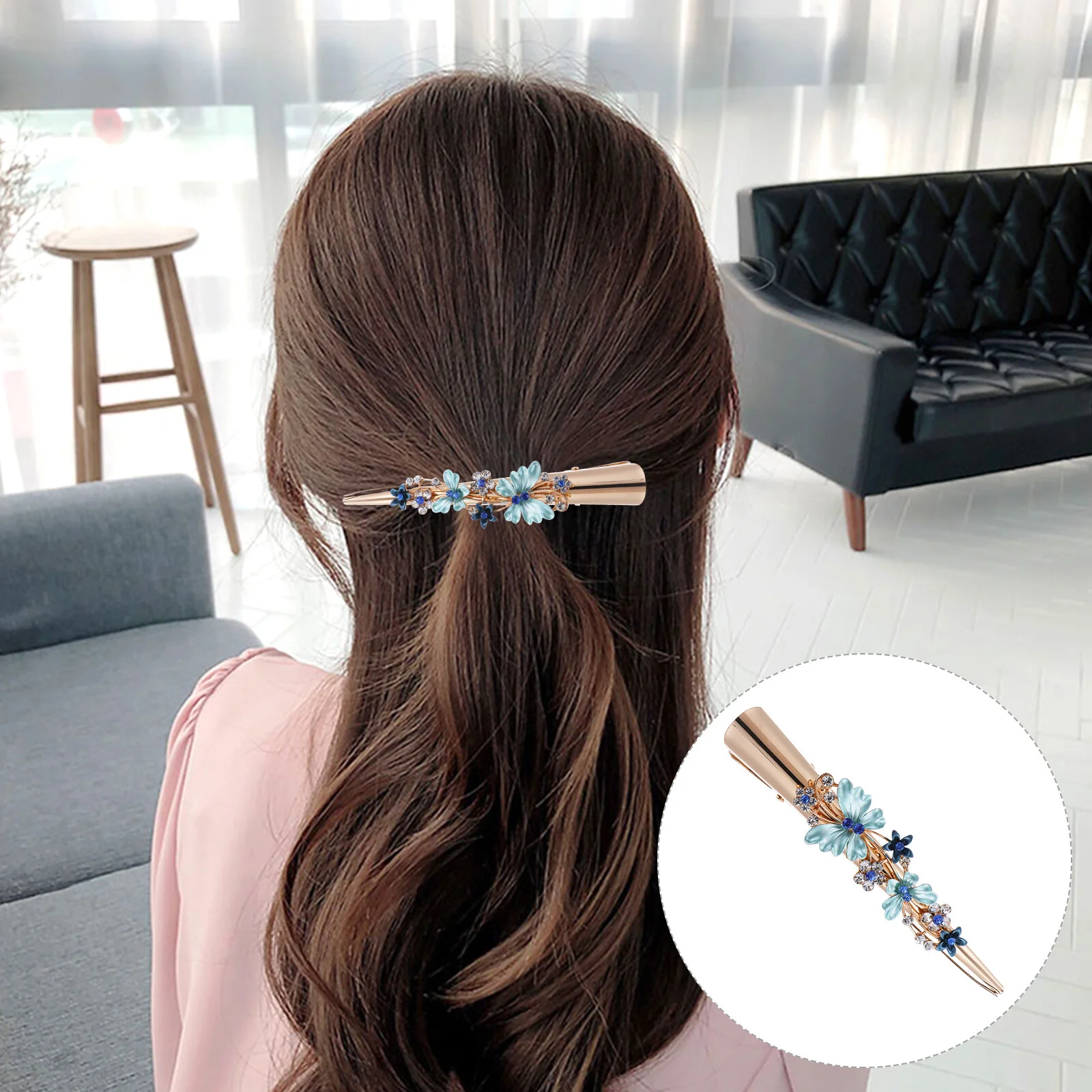 

Large Metal Duckbill Clips- Alligator Hair Clip Elegant Flower Hair Barrettes with Stylish Hair Slide Hair for ( Blue )