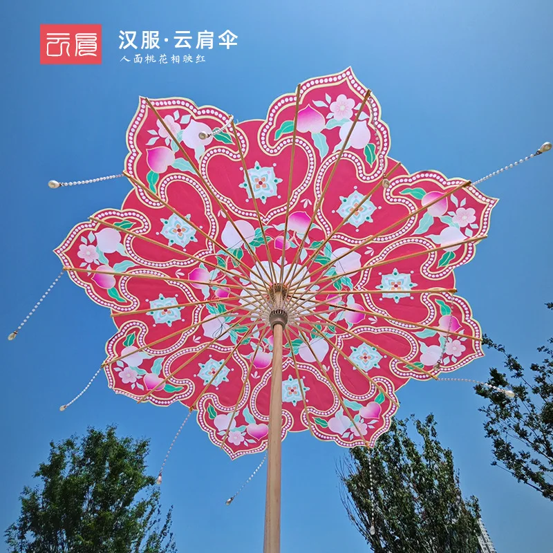 Фото Свадебный зонт Hanfu, национальный зонт с облаком на плечо, нерегулярный зонт, восьмиугольный реквизит для древних танцев, декоративный зонт для косплея №3