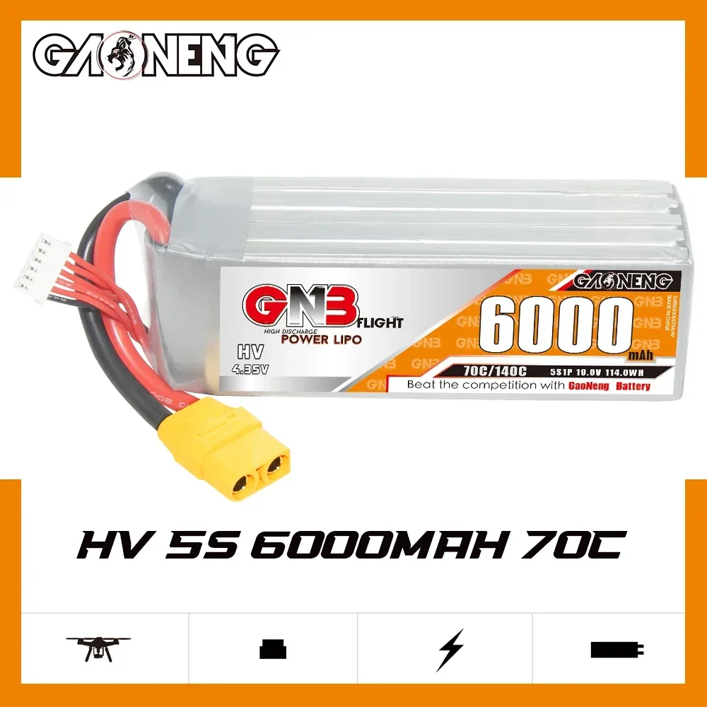 GAONENG GNB 6000 мАч HV 5S 70C 140C 19 В XT90 LiPo аккумулятор от 7 до 8 дюймов 400–450 мм X8 FPV 10-дюймовый
