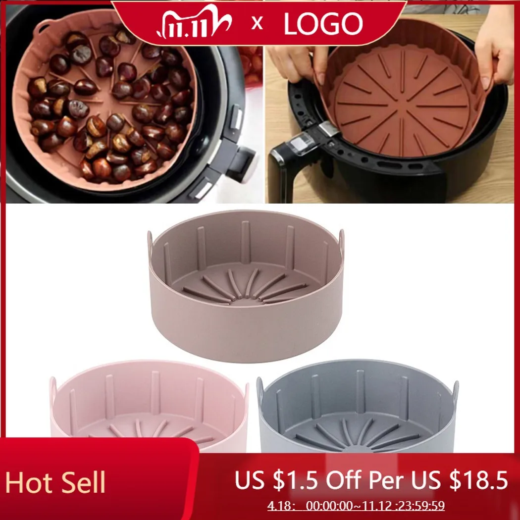 

Air Fryer Silicone Pot Liner Baking Tray Kitchen Accessories Bread Fried Chicken Pizza Basket Reusable Non Stick Cooking Tool