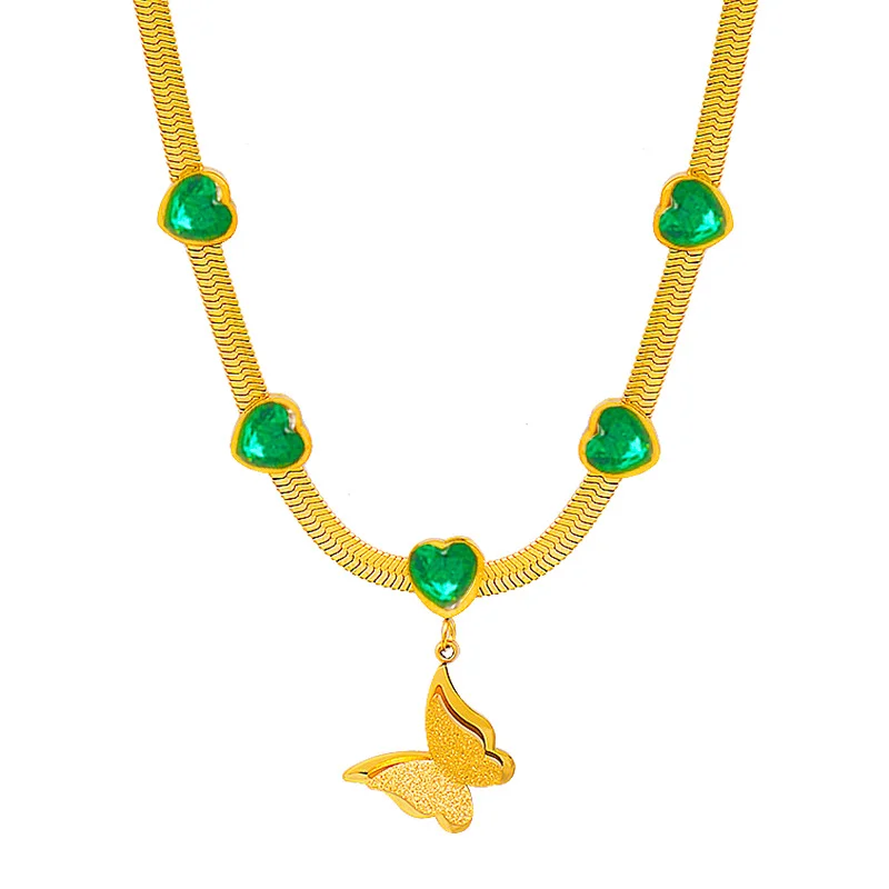 Модный простой позолоченный ретро кулон-бабочка изумрудная любовь циркон