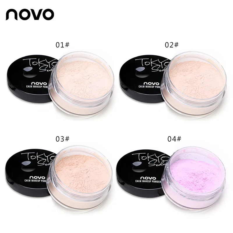 NOVO 4 Colors Smooth Loose Powder Makeup Transparent Finishing Powder Waterproof Cosmetic For Face Finish Setting With Puff