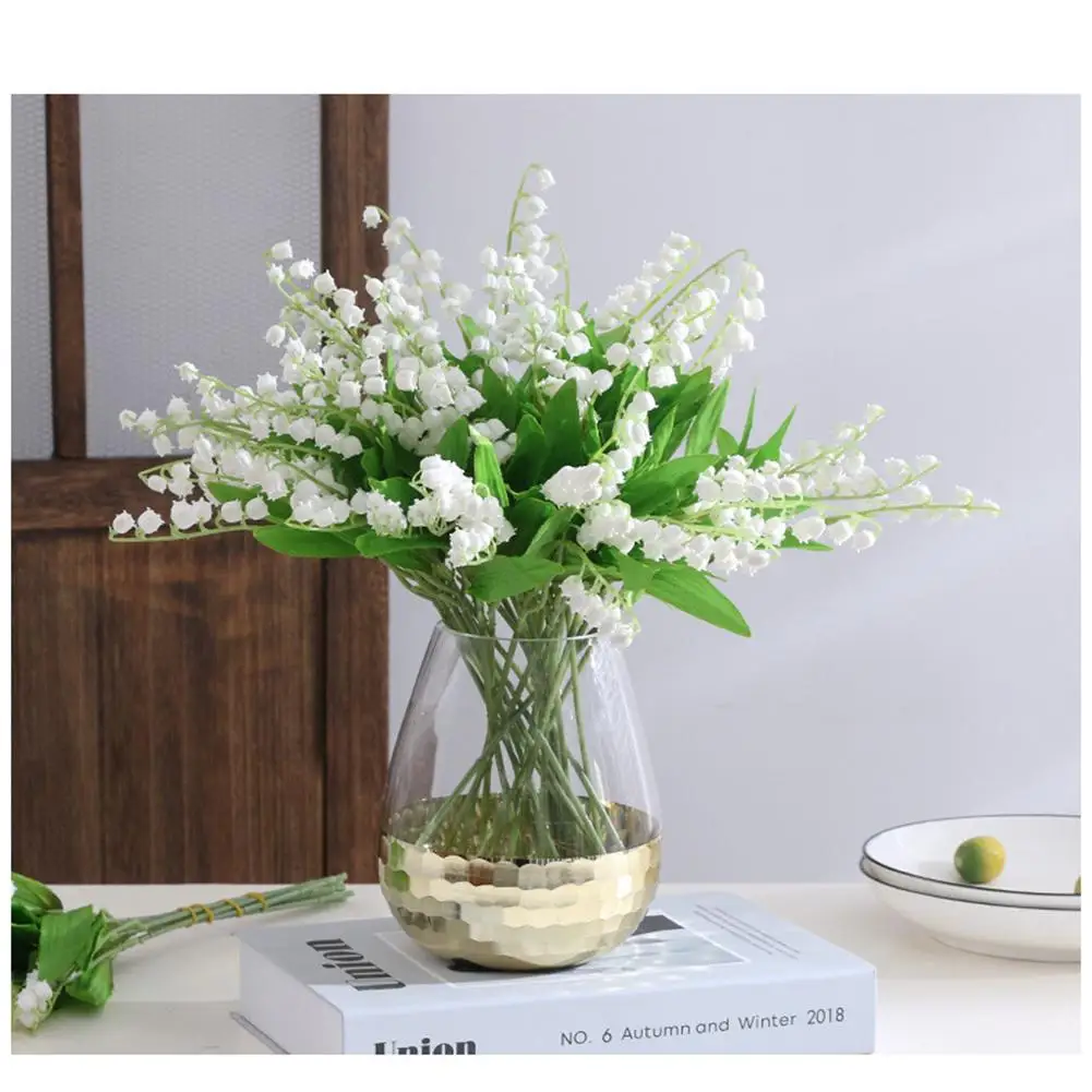 

3pcs Lily Of The Valley Flower Small Fresh Hand Holding Bouquet Soft Plastic Lily Of The Valley Fake Flower 5 Forks Lily