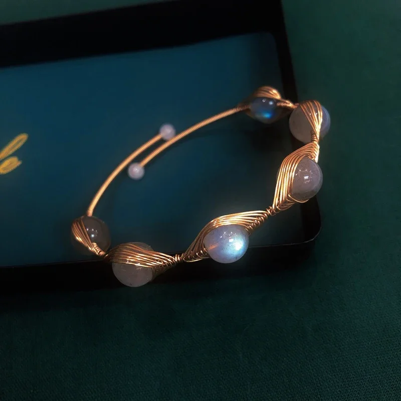 2024 Новый браслет ручной работы из натурального лунного камня с кристаллами для