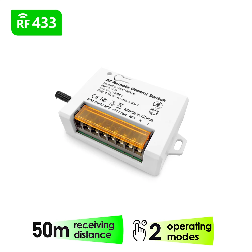 

Реле дистанционного управления 433 МГц, 220 В, 2-канальный приемник