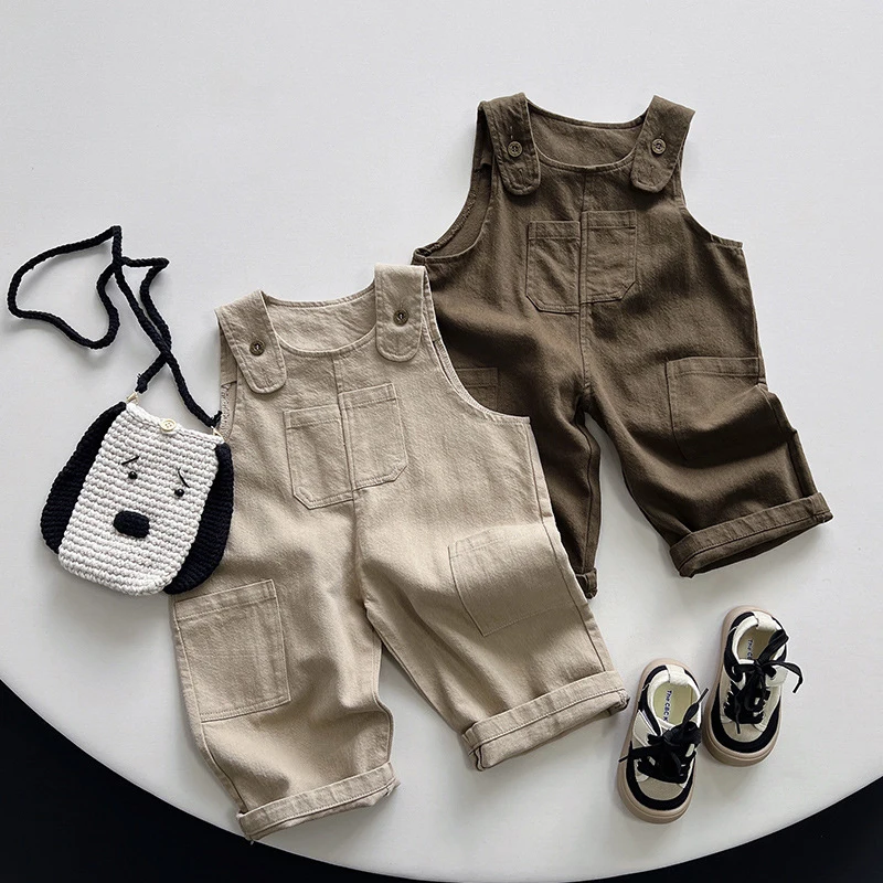 

Baby Boys Girls Cotton Cloth Overall Suspender Pants Infant Autumn Sleeveless Jumpsuit Children Sling Toddler Clothes 1-6 Years